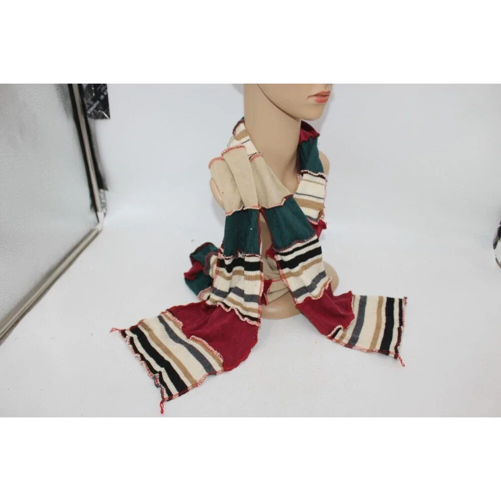 Scarf Upcycled Green Red Ivory Sweaters Winter Scarf Soft Warm 8' Long Handmade